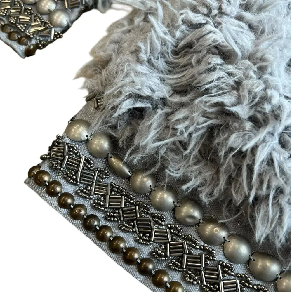 Jessica Simpson Gray Faux Fur Open Front Studded Kassidy Jacket S